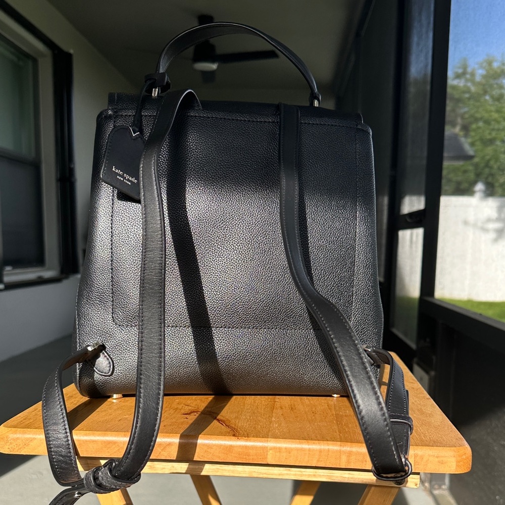 kate spade Black Pebbled Leather Top-Handle Backpack - Picture 3 of 14
